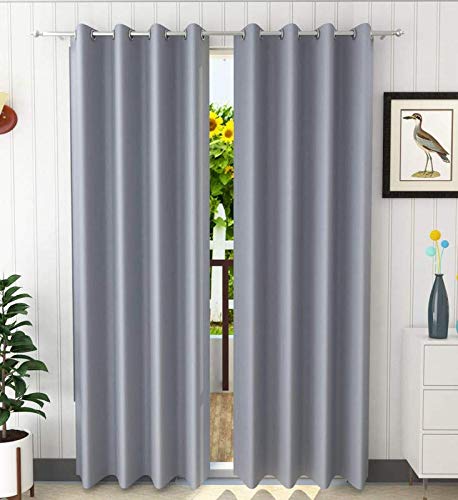 Banchmark Home Furnishings Heavy Fabric Blackout Plain Polyester Eyelet Curtains Set of 2 Pic for Window, Door and Long Door (Long Door - 4 x 9 Feet, Grey)