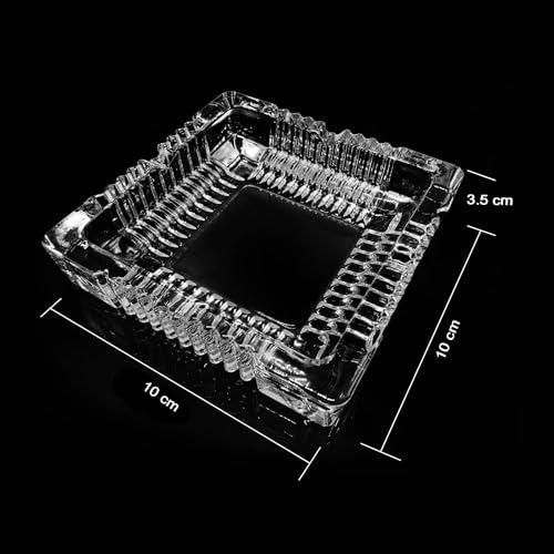 PRODIGENT Square Glass Misti Crystal Quality Cigar Cigarette Ashtray Round Tabletop for Home Office Indoor Outdoor Home Decor