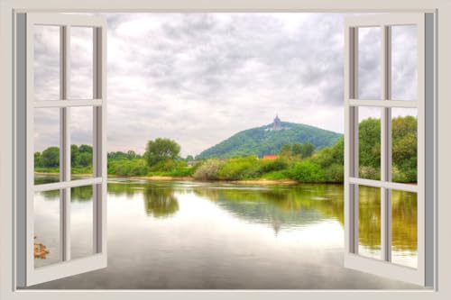 JVERF - JZZA22253 Germany Rivers Sky Porta| Self-Adhesive Open Window Wall Sticker