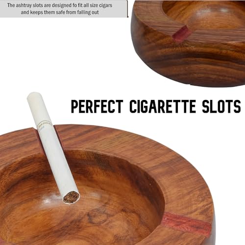 Handmade Round Original Wooden Cigarette Ashtray Outdoors and Indoors Ashtray-5.9 inches Ashtray SET OF 1