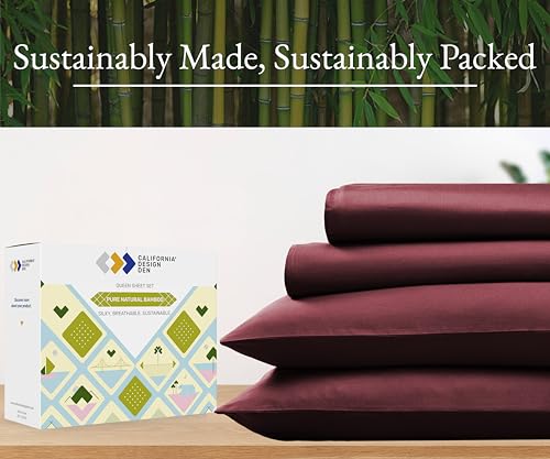 California Design Den Rayon from Bamboo Sheets King Size Set, Luxury Cooling Sheets King Size Bed, Burgundy Sheets with Deep Pocket Fitted Sheets (King, Burgundy)