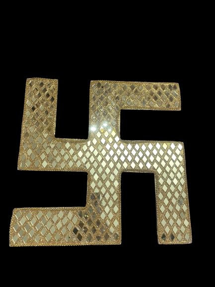 Wooden Wall Art Frame Golden Mirrors Glitter Swastik Wall Hanging Gift Item Home Decor Diwali Decor