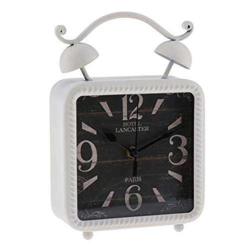 CALANDIS Retro Style Shabby Iron Clock Home Desk Table Clock Ornament White