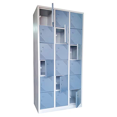 Laxmi KAPAT Metal 18 Door Industrial locker Storage Cabinet with Staple Locking | for School, Gym, Home,Office Powder Coated (Light & Dark Grey,75 X 36 X 19 Inch)