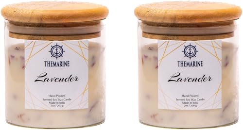 THEMARINE Lavender Scented jar Candle (Pack of 2) 400g | Natural Soy Wax | No Smoke Wick