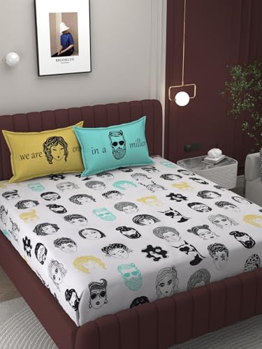 BROMWICK 250TC Digital Printed Heavy Cotton King Size Bedsheet for Double Bed, Includes 1 Double Bed Sheet (254x228) cms and 2 Pillow Covers (68x45) cms(Girl & Boy)