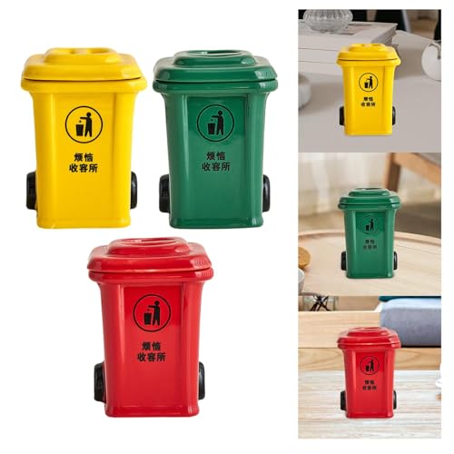Mini Trash Can Shape Ash Holder Ceramic Portable for Living Room Office Desk Yellow