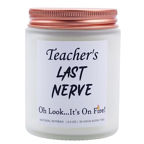 Teacher Appreciation Gifts,Teacher's Last Nerve Lavender Scented Candles, Funny Teacher Birthday Presents, Thank You Gift for Graduation, Retirement, Thanksgiving Christmas (5.5OZ White)