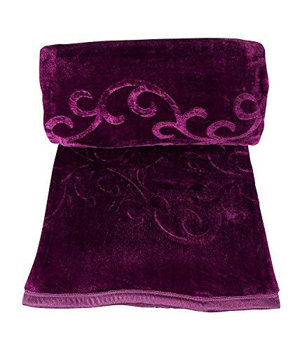 MITUL Fashion Floral Embossed Supersoft Mink Blanket Double Bed for Winter (Wine), Pack of 1