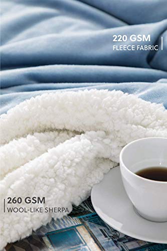 BSB HOME Polyester Micromink Warm Sherpa Super Soft Flannel Solid/Plain Blanket for Light/Mild Winter, Aqua, Size 220 x 230 Cms (Approx 7.4 x 7 ft, Double)