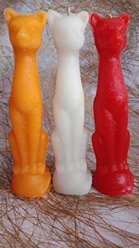 THE REMEDIAL STORE Cat Figure Spell Candle | Ritual Candle | Wicca Spells Candle | Great for Halloween, Birthdays Combo (Pack of 3, Yellow, White & Orange)