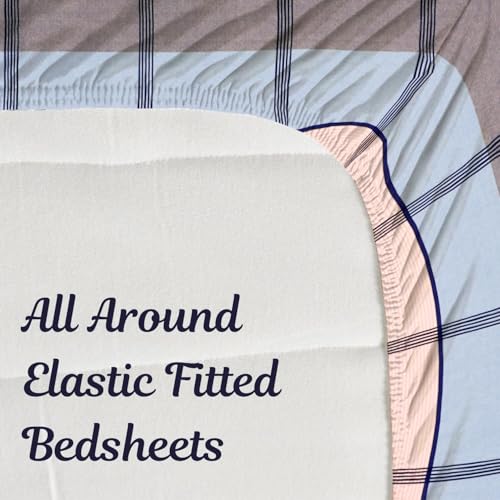 PL Homes Microfiber All Around Elastic Printed Fitted Bedsheets with 2 Pillow Covers for King Size Double Bed, Size - 72 x 78 Inches, Multicolour