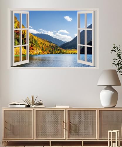 JVERF - JZZA23820 Jiuzhaigou Park China Parks Mountains Forests Lake| Self-Adhesive Open Window Wall Sticker