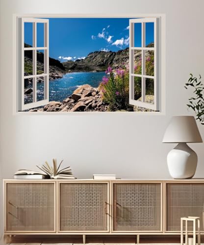 JVERF - JZZA24518 Mountains Lake Stones Andorra Pyrenees Juclar Lake| Self-Adhesive Open Window Wall Sticker