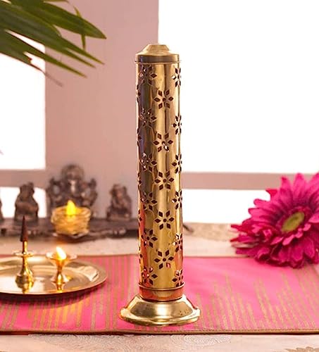 Brass Incense Sticks Holder Pure Brass Flower Agarbatti/Incense Stick Stand/Holder with Dust and Burn Safety Ash Catcher | (Gold)