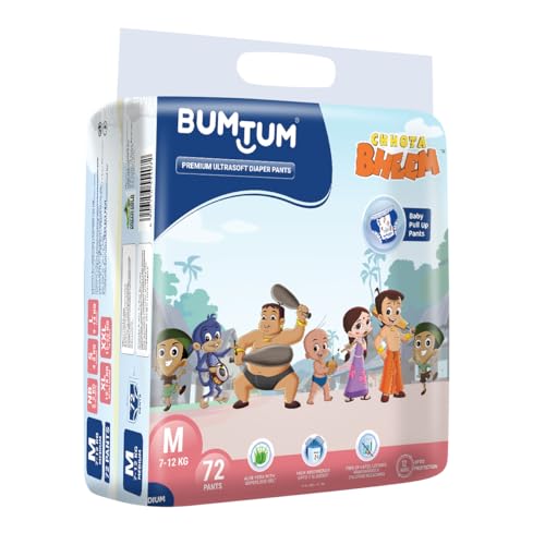 Bumtum Chota Bheem Medium Baby Diaper Pants, 72 Count, Leakage Protection Infused With Aloe Vera, Cottony Soft High Absorb Technology (Pack of 1)