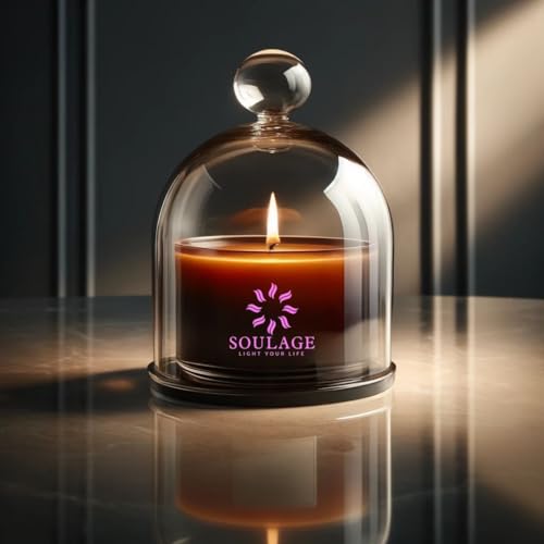 SOULAGE Premium Dahlia Scented Bell Jar Candle with Dome| Natural Soy Wax| Hand Crafted| Luxury Aromatherapy| Non Toxic| Healing & Meditation Candles| Slow Burn|