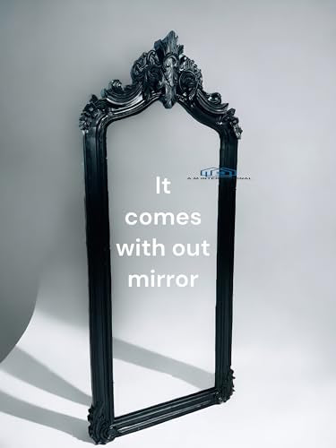 A.M INTERNATIONAL Wooden Carved Wall Mirror Frame Solid Wood, Antique Finish | with Out Mirror | Size 6 * 3 ft (Matt Black)