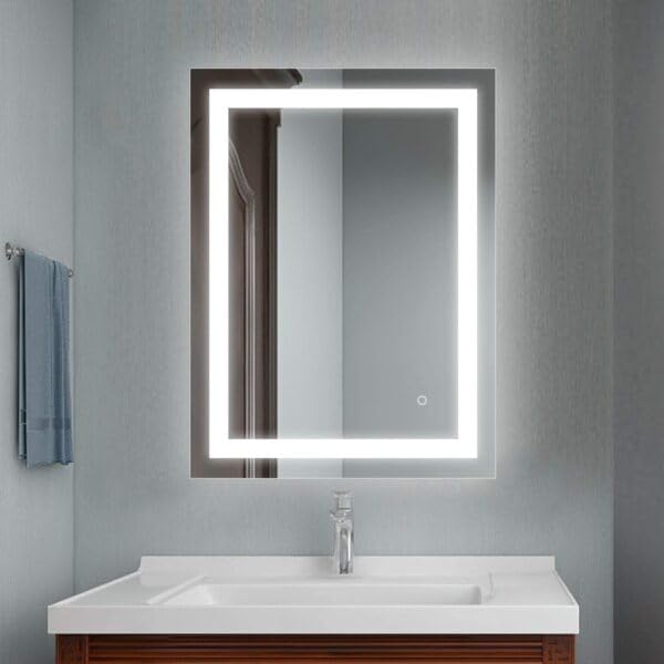 TINITALO Bathroom LED Mirror Home Mirror Wall Mirror with Touch Sensor, 3 Light Effects, Glass, Rectangular LED-44 (18 x 24 Inch)