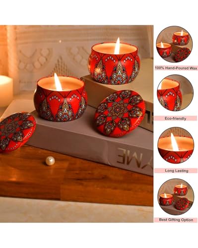 Amoda Candle Printed Candle Jars with Lids, Stain Resistant, Red, Set of 2