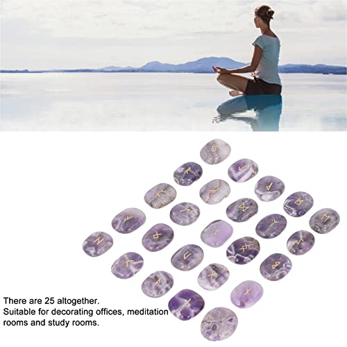 Stones Set, Natural Rune Stones Set Smoother Engraved Fine Polishing with Storage Bag for Gift (Amethyst)