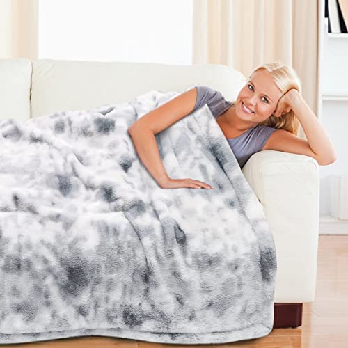 GOQO TOMO Electric Heated and Weighted 2 in1 Blanket — Flannel Material with Premium Glass Beads, with 12 Heat Levels, 8 Timer (Grey Tie dye, 15lb 48''x72'')