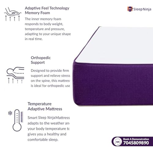 Sleep Ninja Orthopedic Memory Foam Bed Mattress | 10 Years Warranty | Back Pain Pressure Support Relief, Hypoallergenic, Motion Isolation, Dust Resistant | Medium Firm | Queen Size 84x72x8 Inches