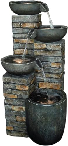 Swarnhouse Garden Fountain, Frost-resistant Fountain, Outdoor Fountain with LED Lighting, approximately 89 x 43 x 46 cm, Fibre 3 Feet (Article 2)