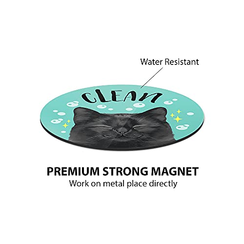 WIRESTER 3.5 inch Clean Dirty Sign Double-Sided Magnet Flip Decoration for Kitchen Dishwasher Washing Machine, Black Bombay Cat