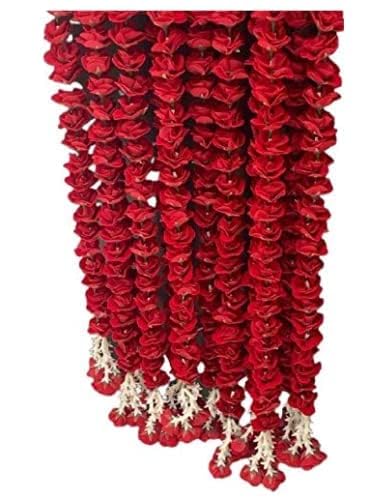 SHREYA-FASHION® - Artificial Red Roses Garland String, Red Velvet Rose Ladi Long, Garland for Decoration Festival Navratri, Pongal, Diwali, Marriages, Mandir & Home/Office Inauguration (5Ft) (10)