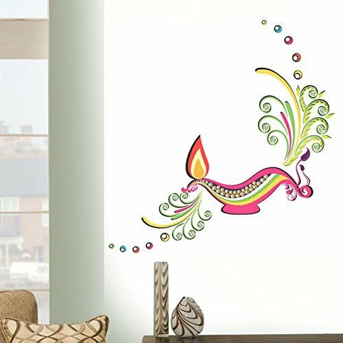 GADGETS WRAP Diwali Diya' Wall Sticker (Vinyl, 45 cm x 60 cm), Multicolour