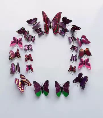 Rangoli Plastic 3D Butterfly Magnet 13 or 15cm Purple with Magnet Pack of 12