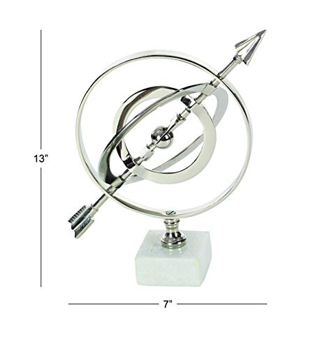 Deco 79 28534 Aluminum and Ceramic Armillary Sphere Sculpture, 13" x 7", Silver/White