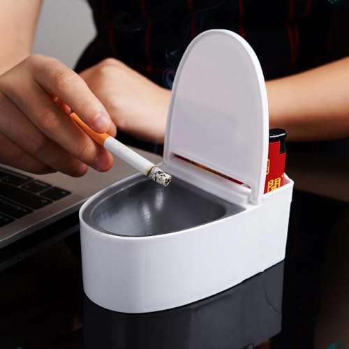 Sevia Smoking Ashtray with Lid for Wall Mounted or Desktop, Funny Toilet-shaped Ashtray, Windproof Ash Tray for Smokers, Ash Holder for Bathroom, Livingroom