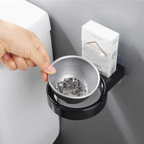 HARVA Wall Mounted Ashtray for Bathroom, Toilet, Balconies Walls, office | Stainless Steel Ashtray Cigarettes Storage Rack (Black)