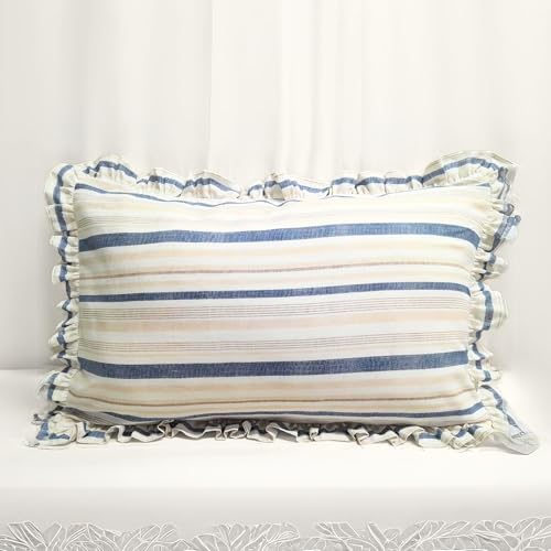 Sleepy Threads Cotton Pillow Cover Striped Pattern with Frilled Border and Envelope Closure | Super Soft & Breathable Pillow Case (Size 27x18 inches)