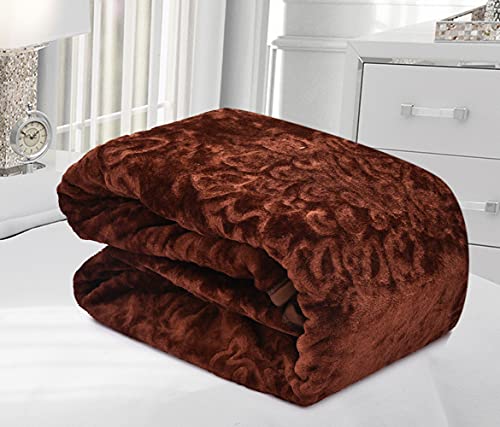 MITUL Fashion Floral Self Warm Soft Luxurious 500 TC Mink Double Bed Blanket for Winter (Brown,90x90 Inch)