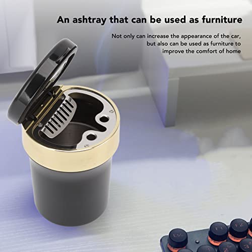 Car Ashtray, Detachable Mini Car Ashtray Inside LED Light Stainless Steel for Travel (Black Gold)