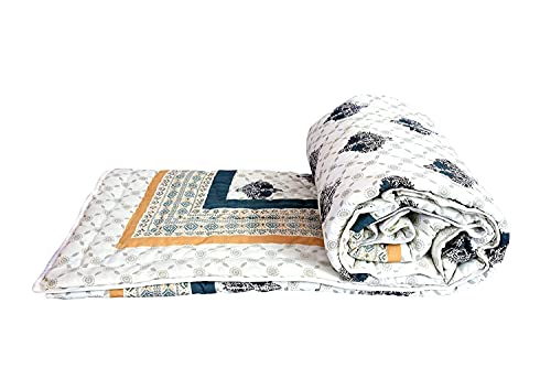 SVT Traditional Famous Jaipuri Beautiful Floral Print in Nevy Blue Silver & Gold Jaipuri Rajai/Razai/Quilt Single/Single Bed Quilt/Comforter/AC Quilt/AC Comforter