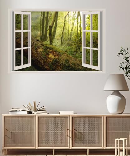 JVERF - JZZA20890 Forests Rays of Light Trees Moss Trunk Tree| Self-Adhesive Open Window Wall Sticker