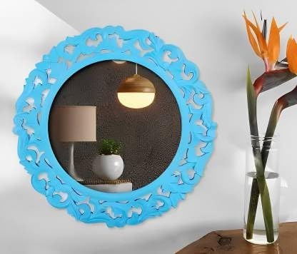 VAS Collection MDF Mirror Frame for Bedroom,Living Room,Bathroom & Hallway,16"x16",Round (Sky Blue)