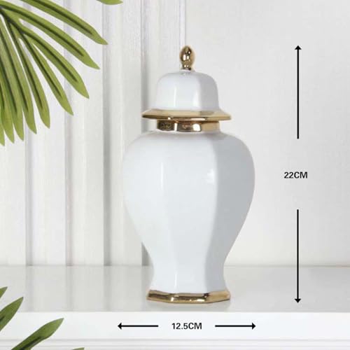 ILSMYSUTRA® Ceramic Vase Modern Ceramic Ginger Jar with Lid for Entryway Bookshelf Party White