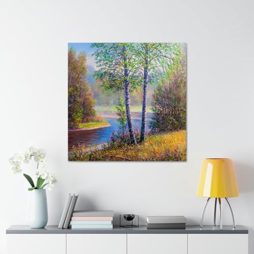 GADGETS WRAP Canvas Gallery Wrap Framed for Home Office Studio Living Room Decoration (17x17inch) - River In Forest Sunset Oil