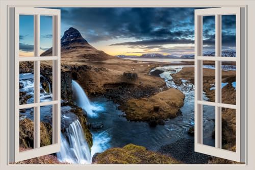 JVERF - JZZA22626 Iceland Mountains| Self-Adhesive Open Window Wall Sticker