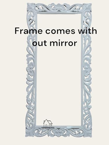 aesthetic decor Wooden Carved Wall Mirror Frame Solid Wood, | with Out Mirror | Crown Pattern ((5x2.5) White Deco