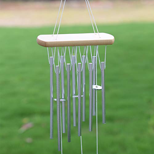 Tej Gifts - Feng Shui Metal Wind Chime 10 Silver Pipes rods Solid Tubes for Positive Energy