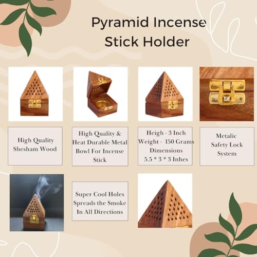 DigiRake Sambrani Dhoop Holder - Dhoop Agarbatti Stand for Home & Pooja Room, Incense Stick Holder with Ash Catcher, Wooden Oothupathi Loban Cone (Dhoop Stand 3 Inch) (Pyramid Dhoop Stand)