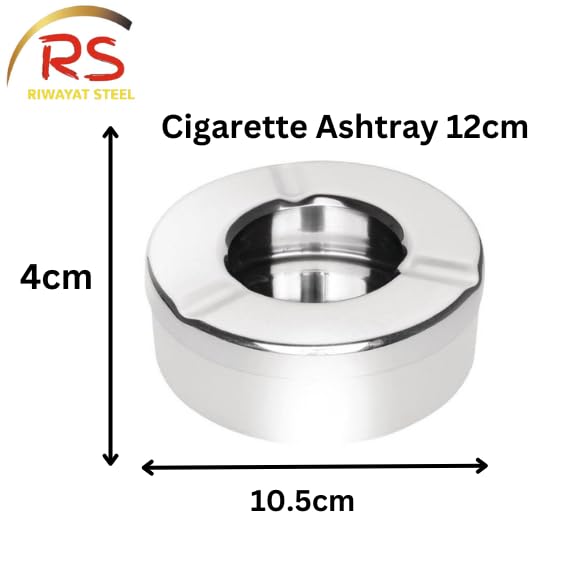 Riwayat Steel | Stainless Steel | Cigarette Ashtray for Office, Car, Restaurants, and Bars |12cm | Ashtray with Lid | Windproof Design