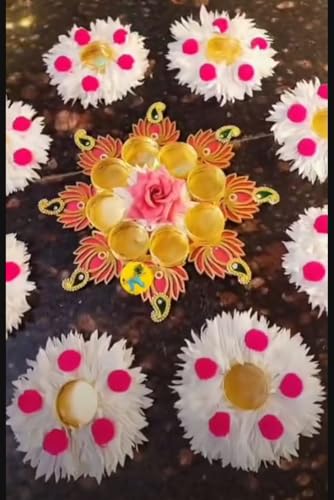 Nutts Handmade MDF Lotus Rangoli with Paper Gajra Tealight Holder | Perfect for Pooja Festival | Ideal for Diwali Festival | Decorate for Home