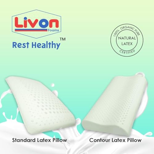 Rest Healthy Organic Pure Natural, Breathable, Orthopaedic, Durable, Hypoallergenic, Neck Support, Cooling, Latex Contour Pillow by Livon Comforts